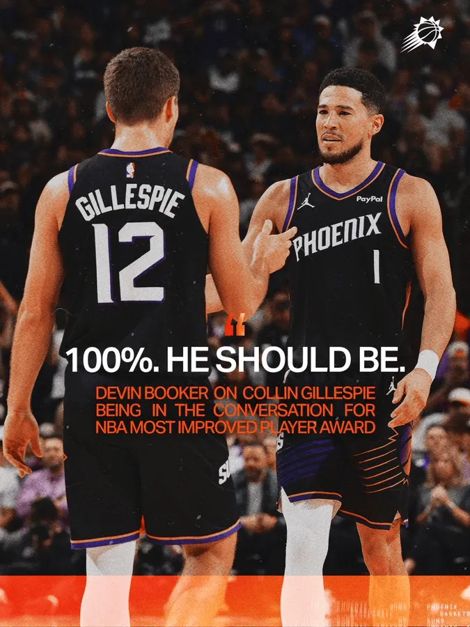 下载开云-布克：吉莱斯皮绝对有机会冲击今年的最快进步球员奖